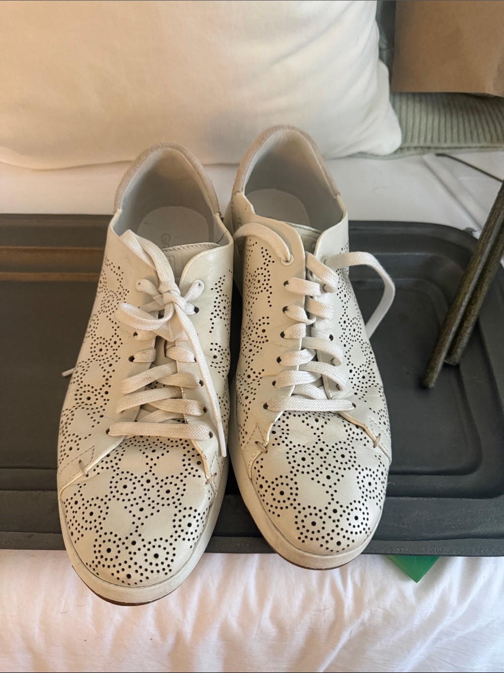 Cole Haan Cream Perforated Leather Lace-Up Sneakers